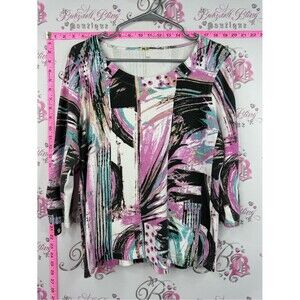 Princess cruises Abstract Print Scoop Neck Top in Pink, Black & Turquoise